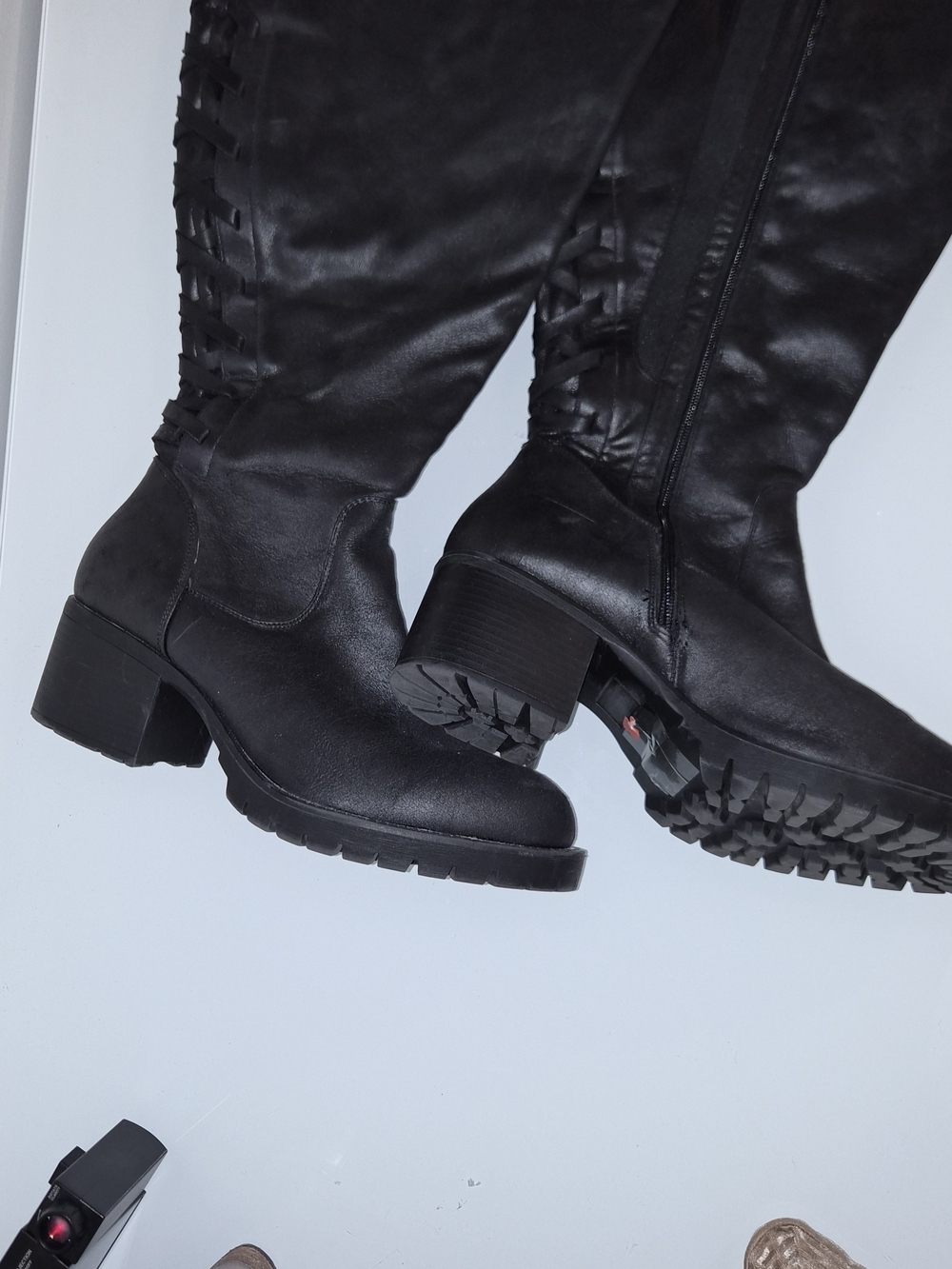 Torrid Size 12W Black Knee High Boots Woven Detail Chunky Heel - Picture 3 of 10